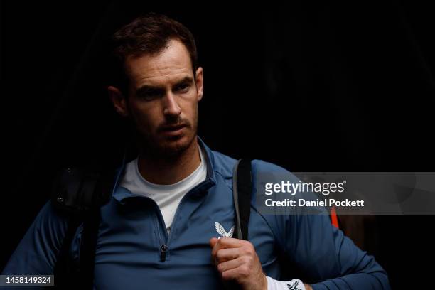 Andy Murray of Great Britain walks onto Margaret Court Arena ahead of the third round singles match against Roberto Bautista Agut of Spain during day...