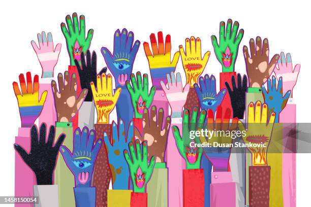 ilustraciones, imágenes clip art, dibujos animados e iconos de stock de comunidad - día internacional de los derechos humanos