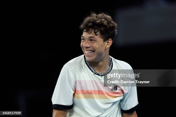 Ben Shelton of the United States reacts during the third round singles match against Alexei Popyrin of Australia during day six of the 2023...