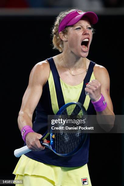 Laura Siegemund of Germany reacts during the third round singles match against Caroline Garcia of France during day six of the 2023 Australian Open...