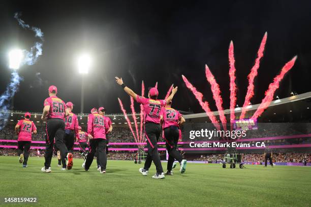 The Sixers take to the field during the Men's Big Bash League match between the Sydney Sixers and the Sydney Thunder at Sydney Cricket Ground, on...