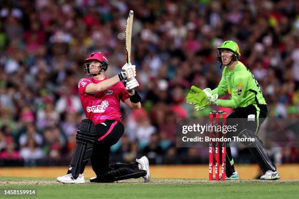 Steve Smith of the Sixers bats during the Men's Big Bash League match between the Sydney Sixers and the Sydney Thunder at Sydney Cricket Ground, on...