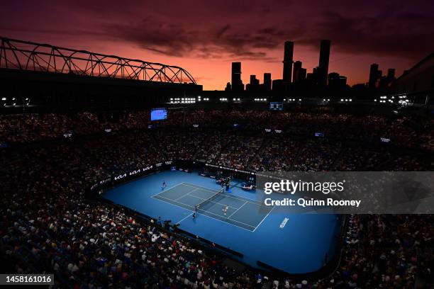 General view during the third round singles match between Novak Djokovic of Serbia and Grigor Dimitrov of Bulgaria on Rod Laver Arena during day six...