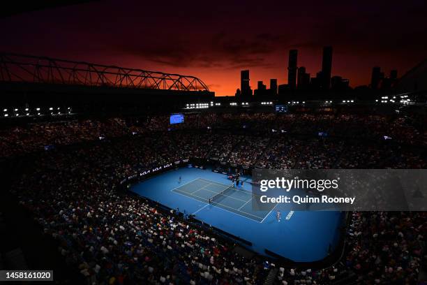 General view during the third round singles match between Novak Djokovic of Serbia and Grigor Dimitrov of Bulgaria on Rod Laver Arena during day six...