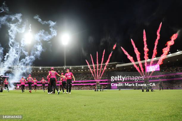 The Sixers take to the field during the Men's Big Bash League match between the Sydney Sixers and the Sydney Thunder at Sydney Cricket Ground, on...