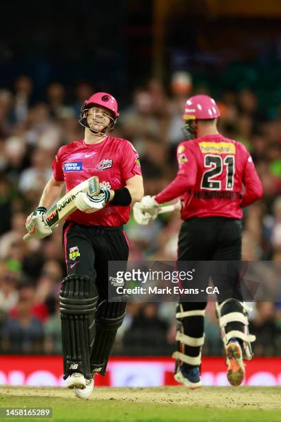 Steve Smith of the Sixers smiles during the Men's Big Bash League match between the Sydney Sixers and the Sydney Thunder at Sydney Cricket Ground, on...