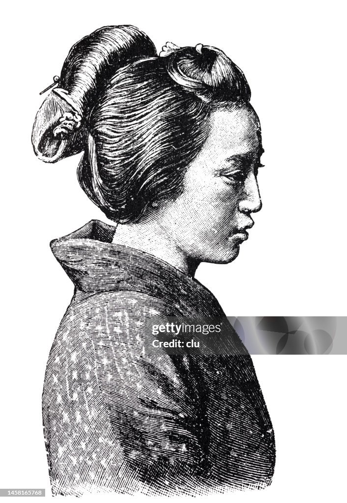 Young chinese beauty portrait with bun, headshot, side view