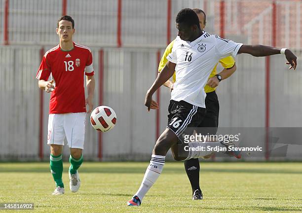Danny da Costa Vieira of Germany in action during the U19 Hungary v U19 Germany Elite Round match at Slana Bara stadium on May 30, 2012 in Novi Sad,...