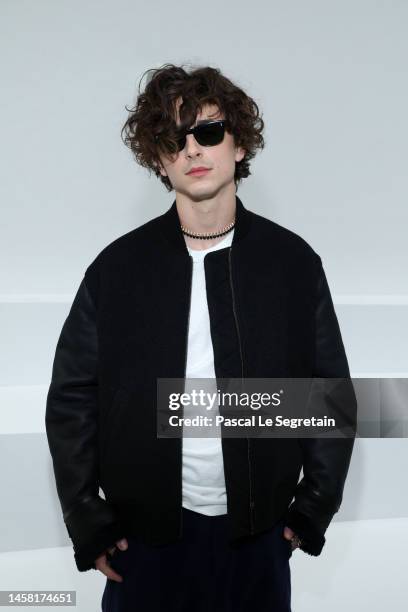 Timothee Chalamet attends the Loewe Menswear Fall-Winter 2023-2024 show as part of Paris Fashion Week on January 21, 2023 in Paris, France.