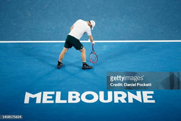 Andy Murray of Great Britain reacts during the third round singles match against Roberto Bautista Agut of Spain during day six of the 2023 Australian...