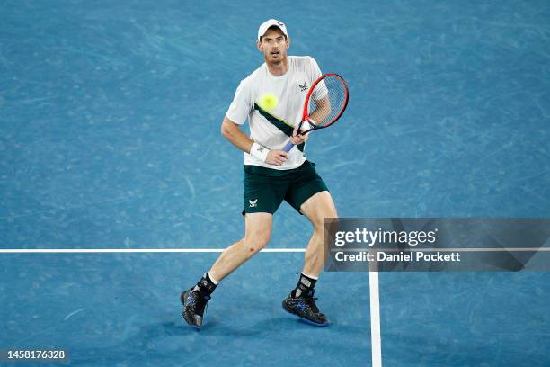 Andy Murray of Great Britain prepares to play a backhand during the third round singles match against Roberto Bautista Agut of Spain during day six...