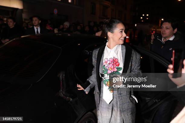 Léna Mahfouf attends the Kenzo Menswear Fall-Winter 2023-2024 show as part of Paris Fashion Week and seen wearing a complete Kenzo look , a white...