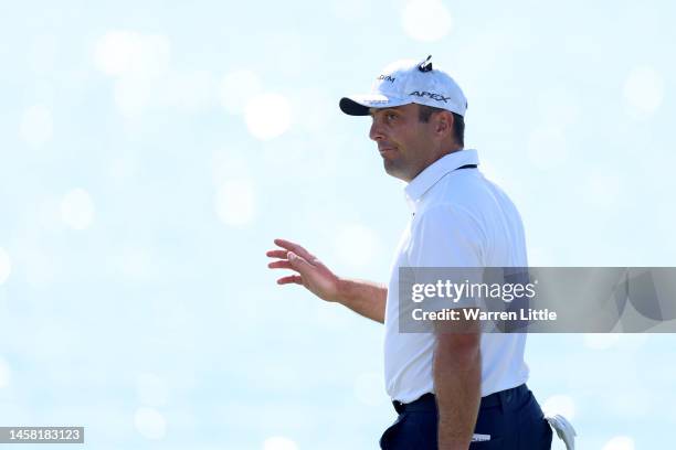 Francesco Molinari of Italy looks on the 8th hole during the day three of the Abu Dhabi HSBC Championship at Yas Links Golf Course on January 21,...