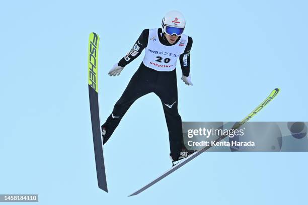 Keiichi Sato of Japan competes in the men's large hill individual during the FIS Ski Jumping World Cup Sapporo at Okurayama Jump Stadium on January...