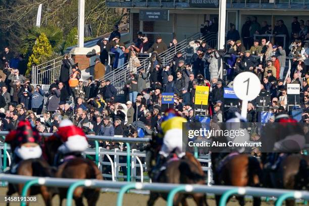 Good sized crowd watch The BetUK's Acca Club 5 Free Bet Handicap at Lingfield Park on January 21, 2023 in Lingfield, England.