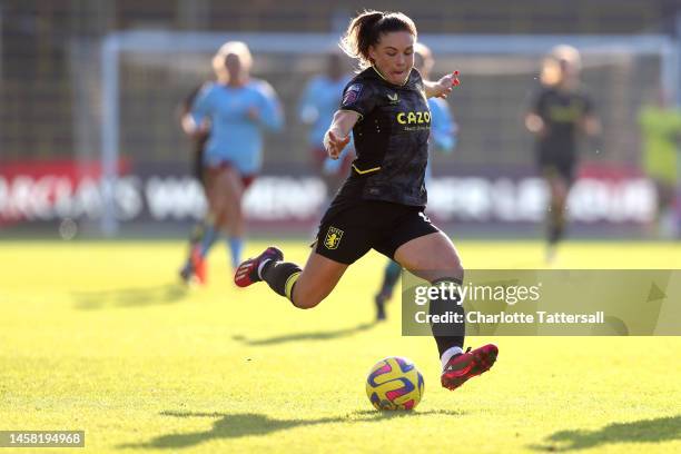 Kirsty Hanson of Aston Villa controls the ball during the FA Women's Super League match between Manchester City and Aston Villa at The Academy...