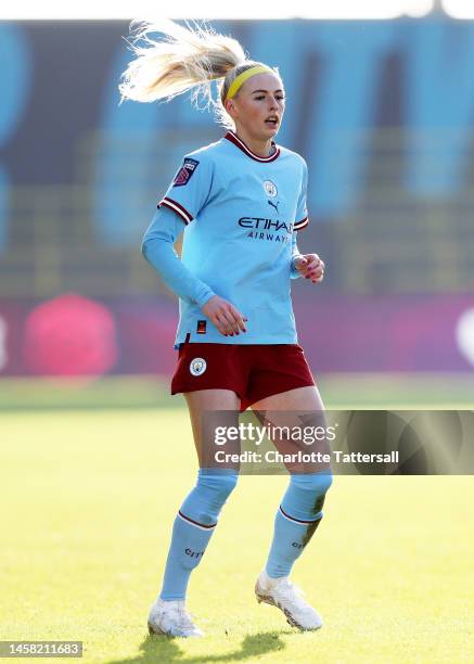 Chloe Kelly of Manchester City looks on during the FA Women's Super League match between Manchester City and Aston Villa at The Academy Stadium on...