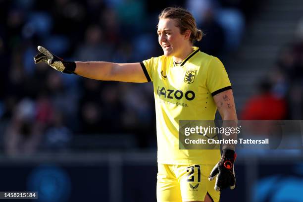 Anna Leat of Aston Villa reacts during the FA Women's Super League match between Manchester City and Aston Villa at The Academy Stadium on January...