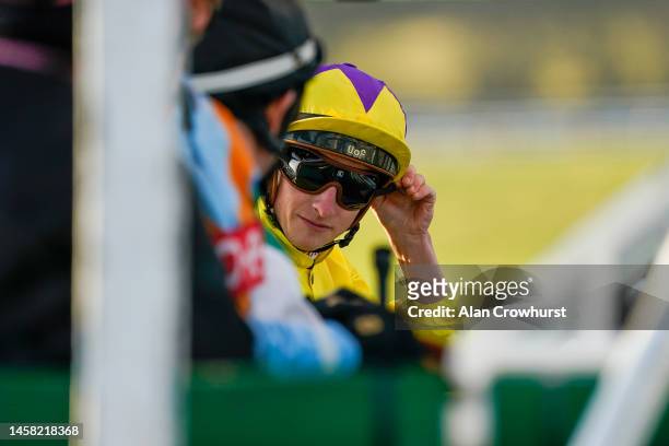 Tom Marquand in the stalls at Lingfield Park on January 21, 2023 in Lingfield, England.