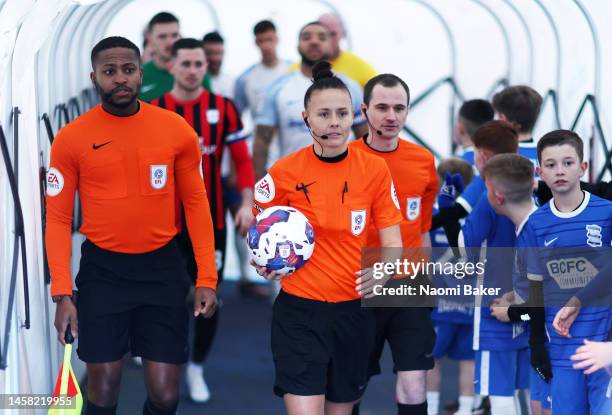 Rebecca Welsh becomes first woman appointed to referee a Championship game for Birmingham vs Preston during the Sky Bet Championship between...