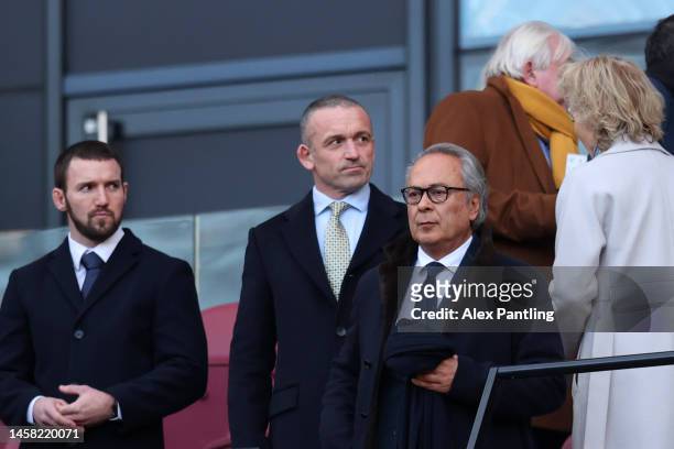 Farhad Moshiri, owner of Everton looks on from the stands prior to the Premier League match between West Ham United and Everton FC at London Stadium...