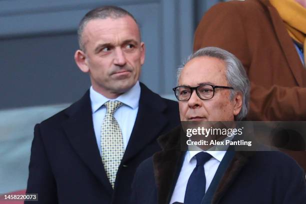 Farhad Moshiri, owner of Everton looks on from the stands prior to the Premier League match between West Ham United and Everton FC at London Stadium...