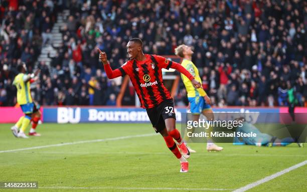Jaidon Anthony of AFC Bournemouth celebrates after scoring the team's first goal during the Premier League match between AFC Bournemouth and...