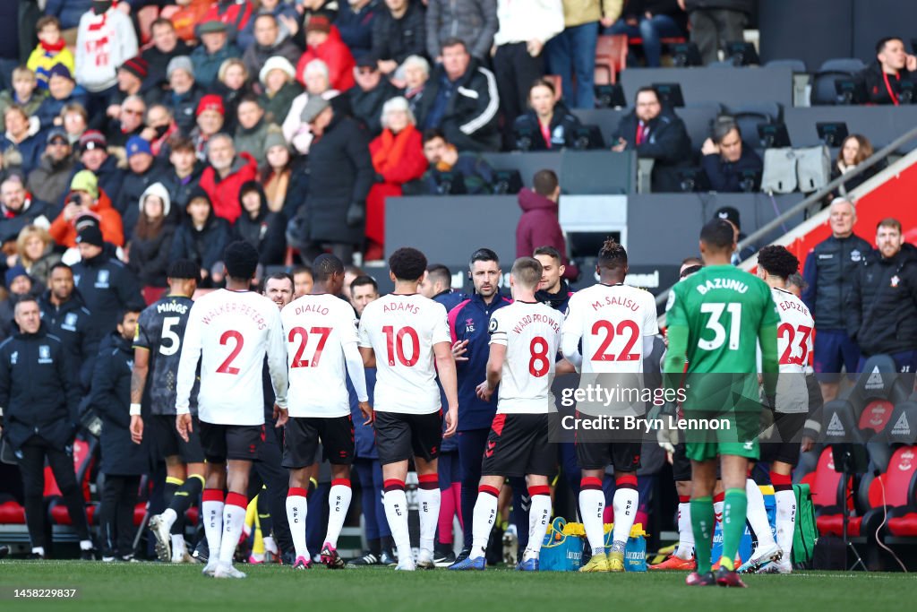 Southampton players react as a drone above the pitch stops play... News ...