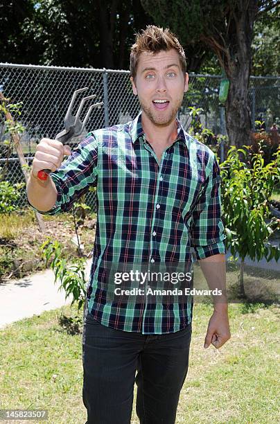 Singer Lance Bass attends The Environmental Media Association's 3rd Annual Garden Luncheon at Carson Senior High School on June 6, 2012 in Carson,...