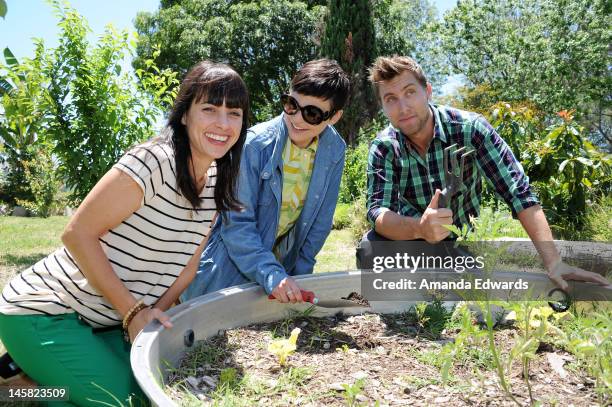 Actresses Constance Zimmer and Ginnifer Goodwin and singer Lance Bass attend The Environmental Media Association's 3rd Annual Garden Luncheon at...