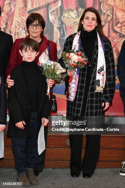 Princess Stephanie of Monaco, Raphael Elmaleh, and Charlotte Casiraghi attend the 45th International Circus Festival : Day two on January 21, 2023 in...