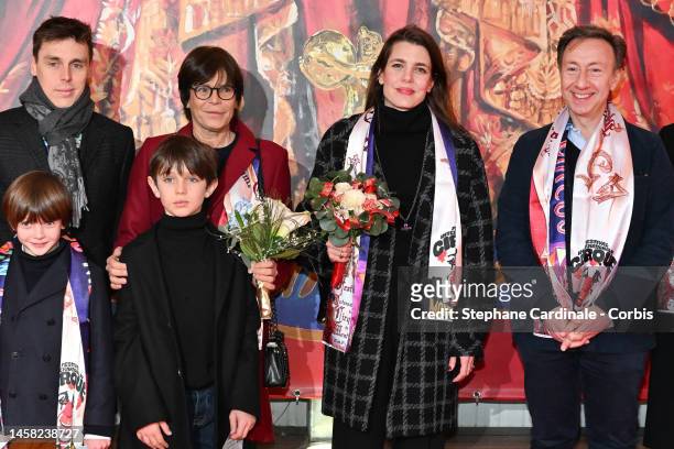Louis Ducruet, Princess Stephanie of Monaco, Raphael Elmaleh, Charlotte Casiraghi and Stephane Bern attend the 45th International Circus Festival :...