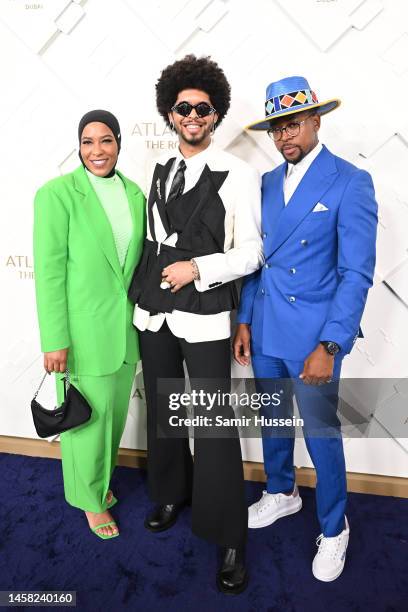 Ibtihaj Muhammad, guest and Maps Maponyane attends the Grand Reveal Weekend for Atlantis The Royal, Dubai's new ultra-luxury hotel on January 21,...