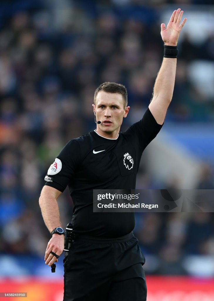 Ref Epl Referee Thomas Bramall signals during the Premier League match... News ...