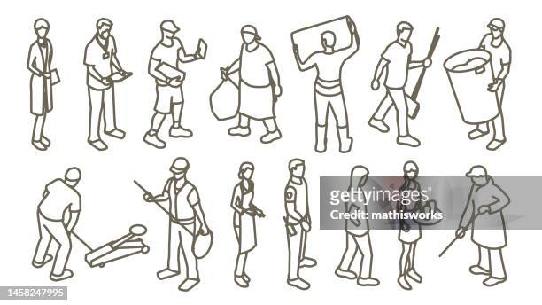 working people thick outlines - combinations stock illustrations