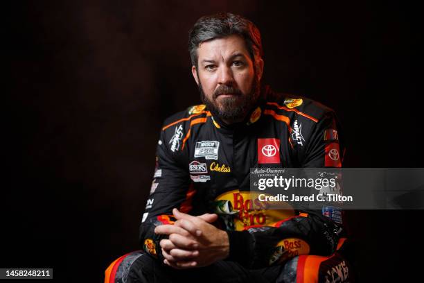 Driver Martin Truex Jr. Poses for a photo during NASCAR Production Days at Charlotte Convention Center on January 18, 2023 in Charlotte, North...