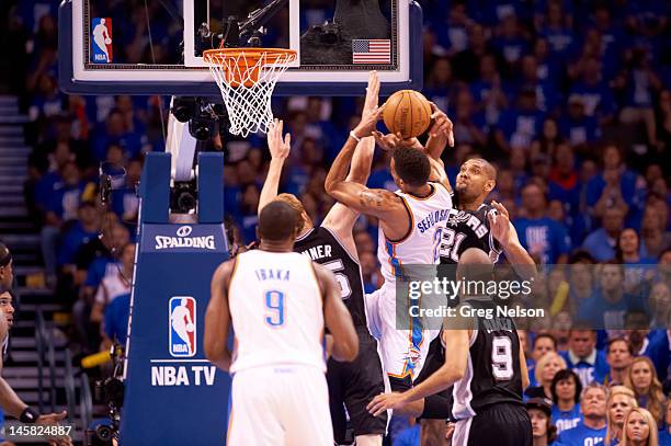 Playoffs: Oklahoma City Thunder Thabo Sefolosha in action vs San Antonio Spurs at Chesapeake Energy Arena. Game 3. Oklahoma City, OK 5/31/2012...