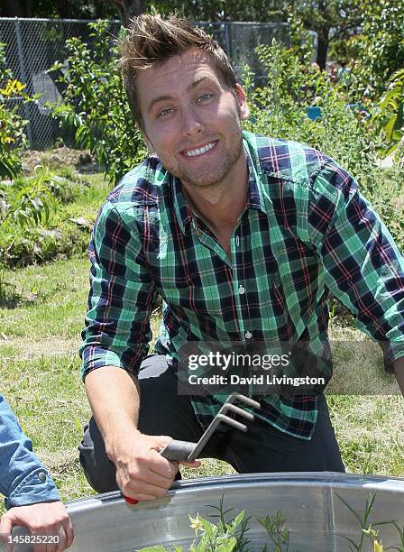 Recording Lance Bass attends the Environmental Media Association's 3rd Annual Garden Luncheon at Carson Senior High School on June 6, 2012 in Carson,...