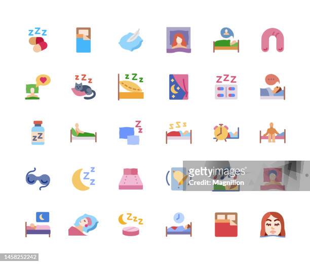 healthy sleep flat icons - bed icon stock illustrations