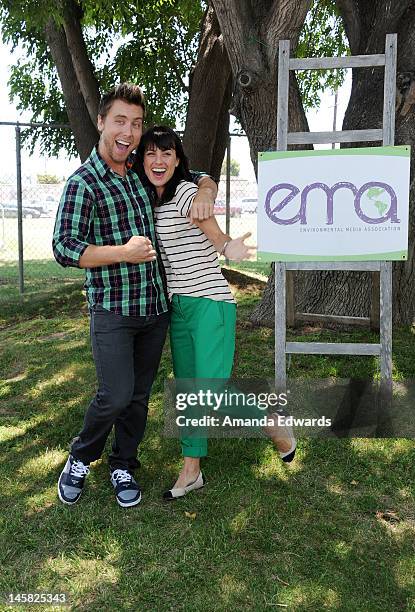 Singer Lance Bass and actress Constance Zimmer attend The Environmental Media Association's 3rd Annual Garden Luncheon at Carson Senior High School...