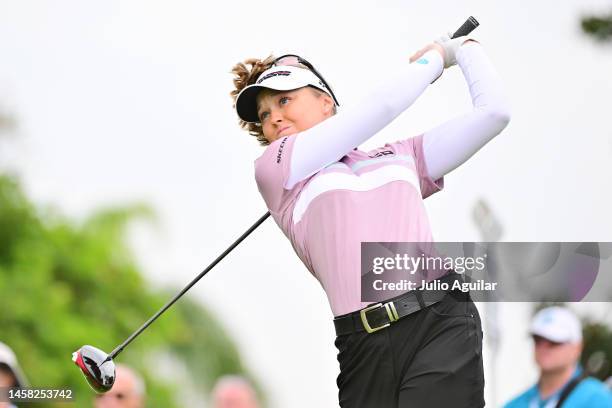 Brooke Henderson of Canada plays her shot from the ninth tee during the third round of the Hilton Grand Vacations Tournament of Champions at Lake...