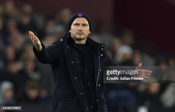 Frank Lampard, Manager of Everton during the Premier League match between West Ham United and Everton FC at London Stadium on January 21, 2023 in...