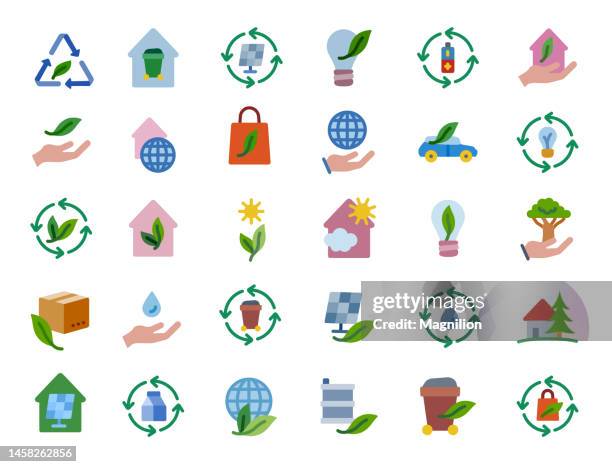 stockillustraties, clipart, cartoons en iconen met sustainable lifestyle flat icons set - energiebesparing