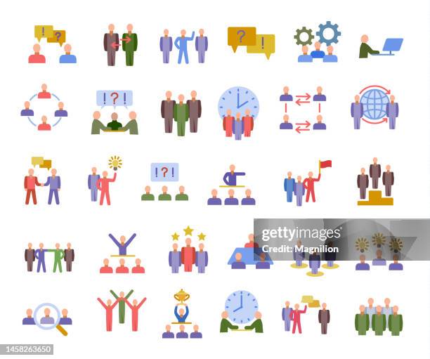 teamwork flat icons set - lead management icon stock illustrations