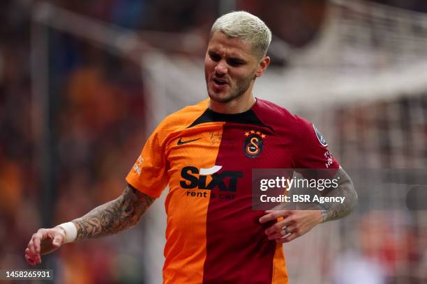 Mauro Icardi of Galatasaray SK during the Super Lig match between Galatasaray SK and Antalyaspor at the NEF Stadium on January 21, 2023 in Istanbul,...