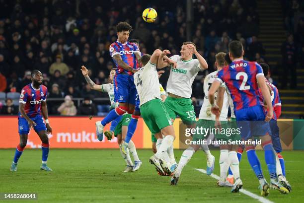 Chris Richards of Crystal Palace misses a chance during the Premier League match between Crystal Palace and Newcastle United at Selhurst Park on...