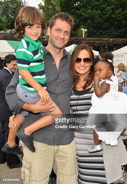 August Hermann, Peter Hermann, Mariska Harigtay and daughter Amaya Hermann attends the 2012 Baby Buggy Bedtime Bash hosted by Jessica And Jerry...