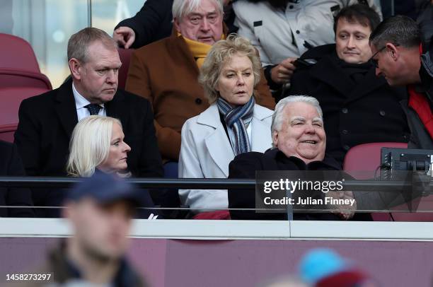 Denise Barrett-Baxendale, Chief Executive of Everton and Bill Kenwright, Chairman of Everton look on from the stands during the Premier League match...