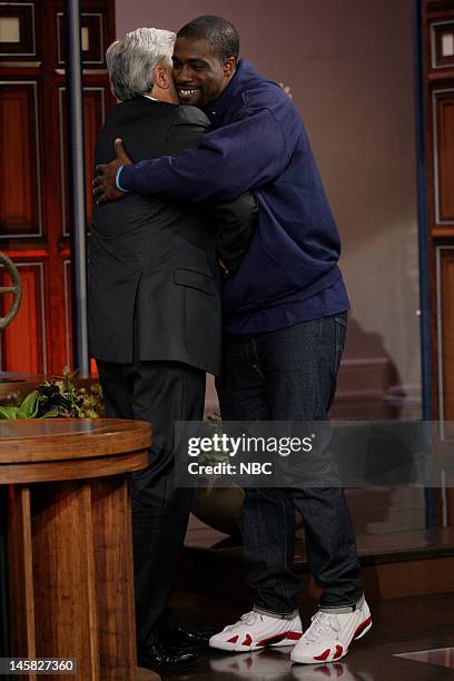 Episode 4264 -- Pictured: Host Jay Leno greets Brian Banks on June 6, 2012 --