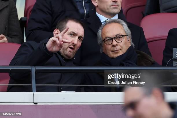 Kevin Thelwell, Director of Football for Everton speaks with Farhad Moshiri, Owner of Everton in the stands during the Premier League match between...